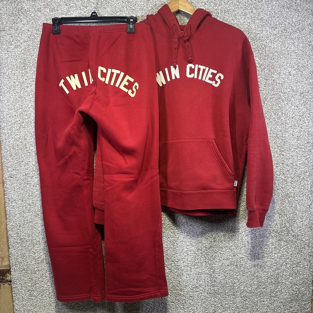 Roots Tracksuit Mens Medium Red Twin Cities‎ Fleece Hoodie Sweatpants 2 Piece